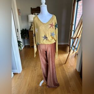 Altar'd State Cozy Copper Flare Knit Pants and Matching Star Sweater Size S